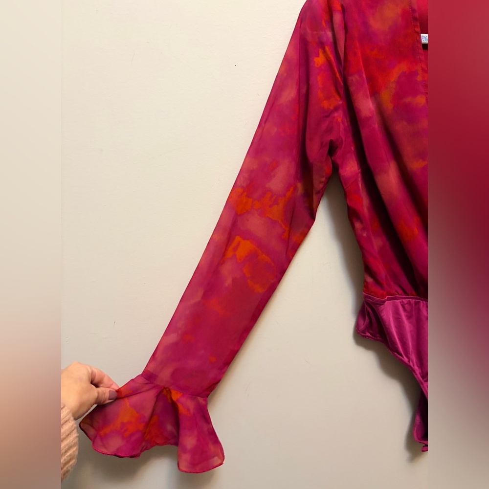 In The Style Pink Orange Sheer Wrap Bodysuit - Picture 4 of 9